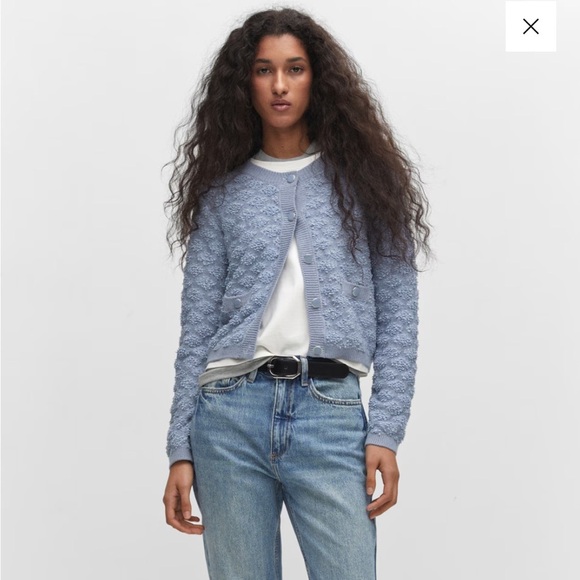 NWT Mango Textured Lady Cardigan Sweater Light Blue Size L - Picture 2 of 11